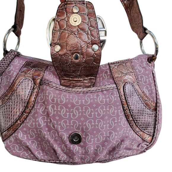 Y2k Guess Vintage Canvas Pink Vegan Snakeskin Shoulder Bag Rare - Picture 5 of 7